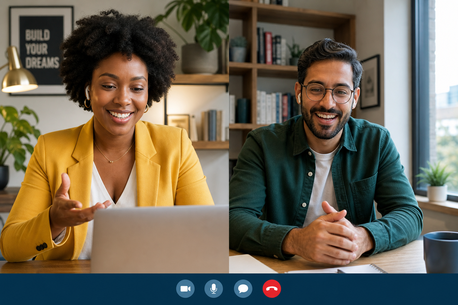 Deux entrepreneurs travaillant ensemble lors d'une rencontre virtuelle de la MCA
